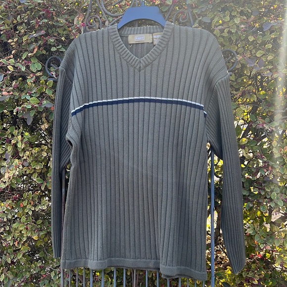 Haggar Other - Haggar vintage cotton V-neck Sweater Large Olive Green/Navy stripe